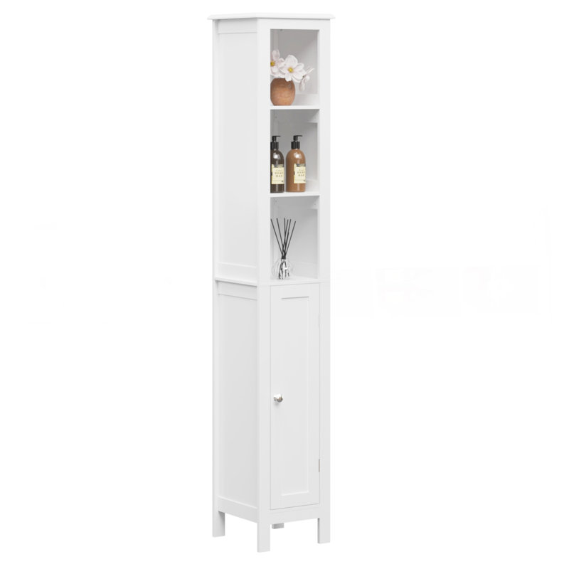 Armoire de rangement pour salle de bain de 66,92 po de hauteur avec tablettes réglables, armoire autoportante mince à 1 porte avec anti-basculement, compartiments ouverts, pour la maison, petits espaces, salle de bain, cuisine, salon, blanc