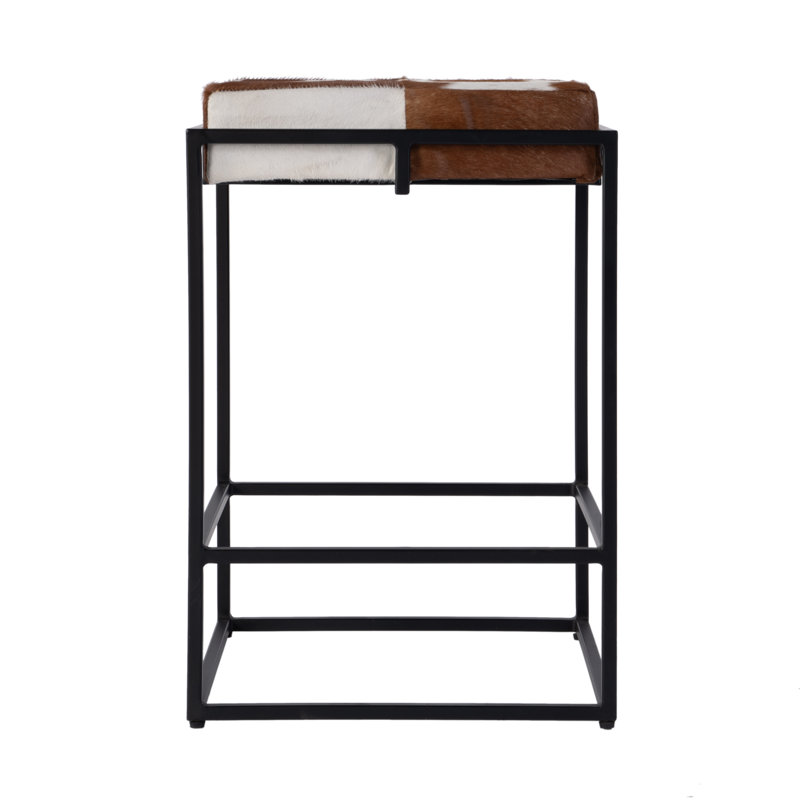 Stinson 26.5 in. Seat Height Leather-Iron Counter Stool, Brown/White