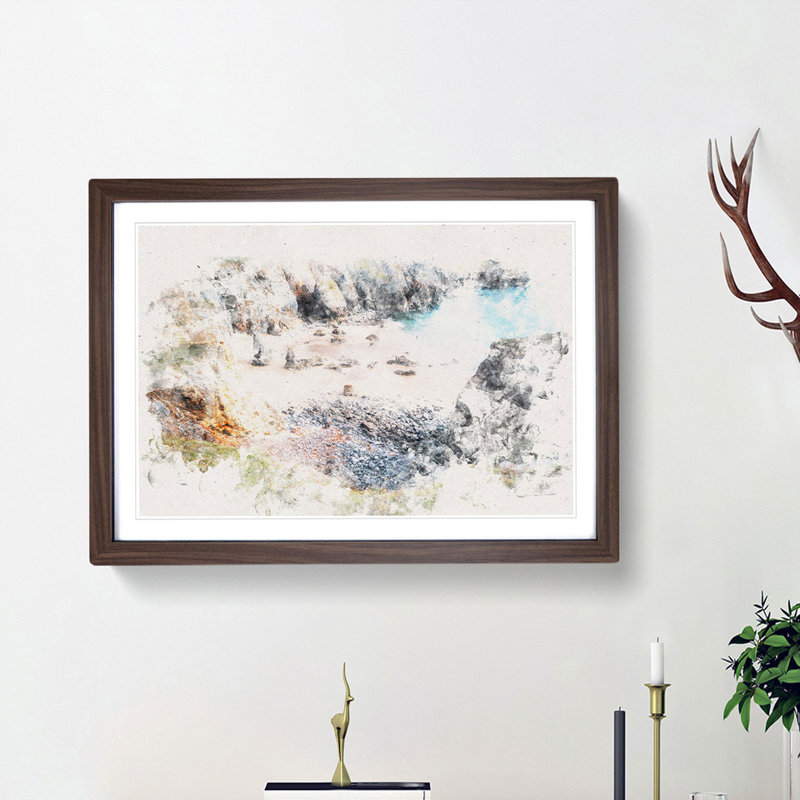 Flimstone Bay in Wales - Picture Frame Painting Print, 45cm H x 63cm W x 2cm D, Walnut Framed