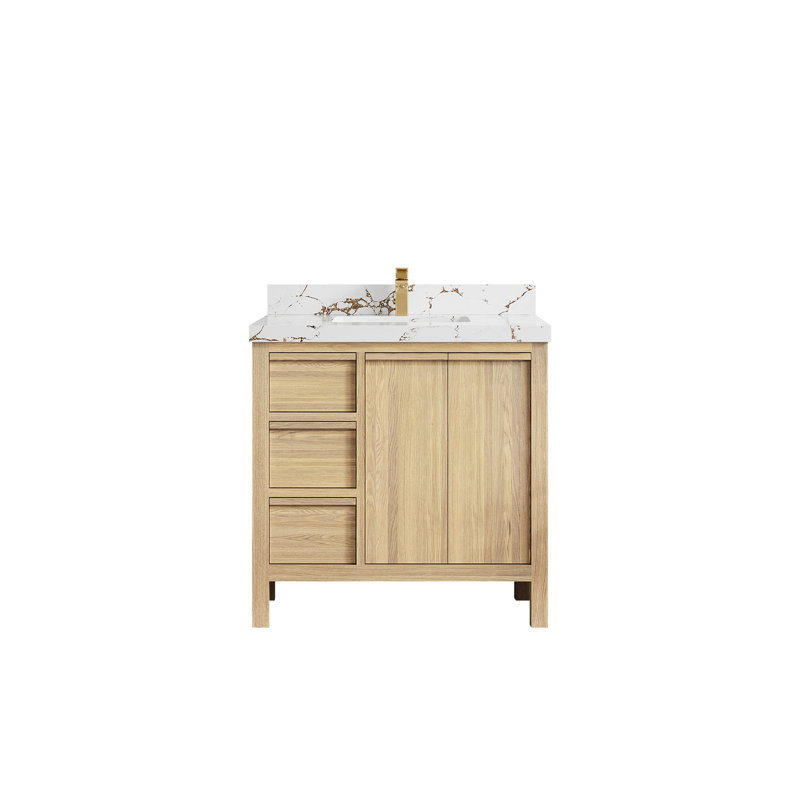 Chêne blanc Elizabeth X P 22 po Meuble-lavabo central D Quartz, Brun Viola