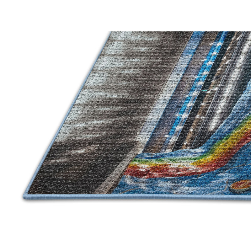 Tapis bleu Rainbow 58, Rectangle 5 pi x 7 pi