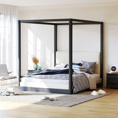 Canopy Platform Bed With Upholstered Headboard