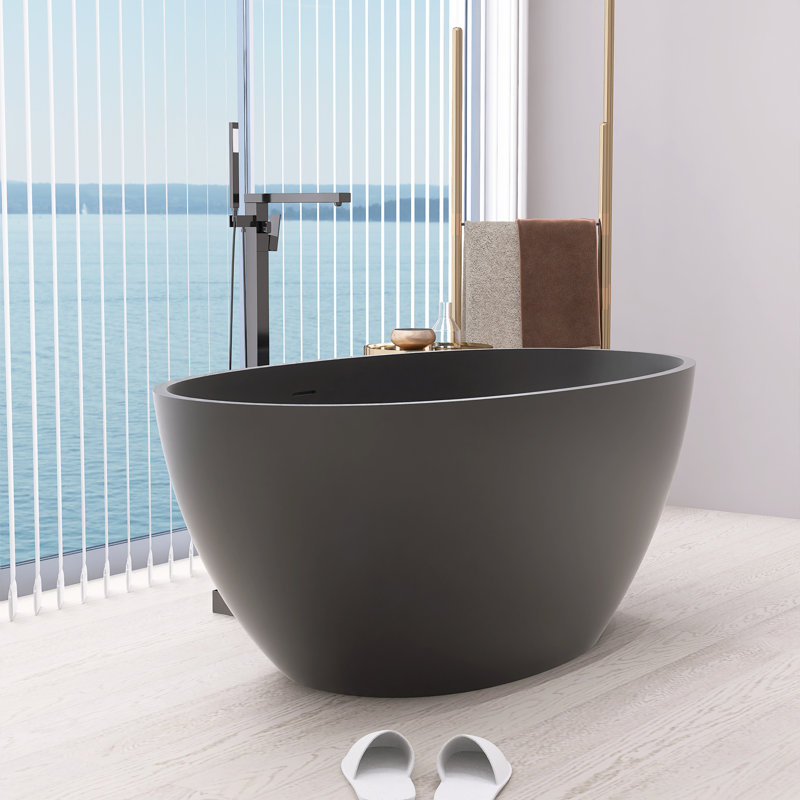 Baignoire autoportante à surface solide de 55 pouces avec bonde, Noir mat