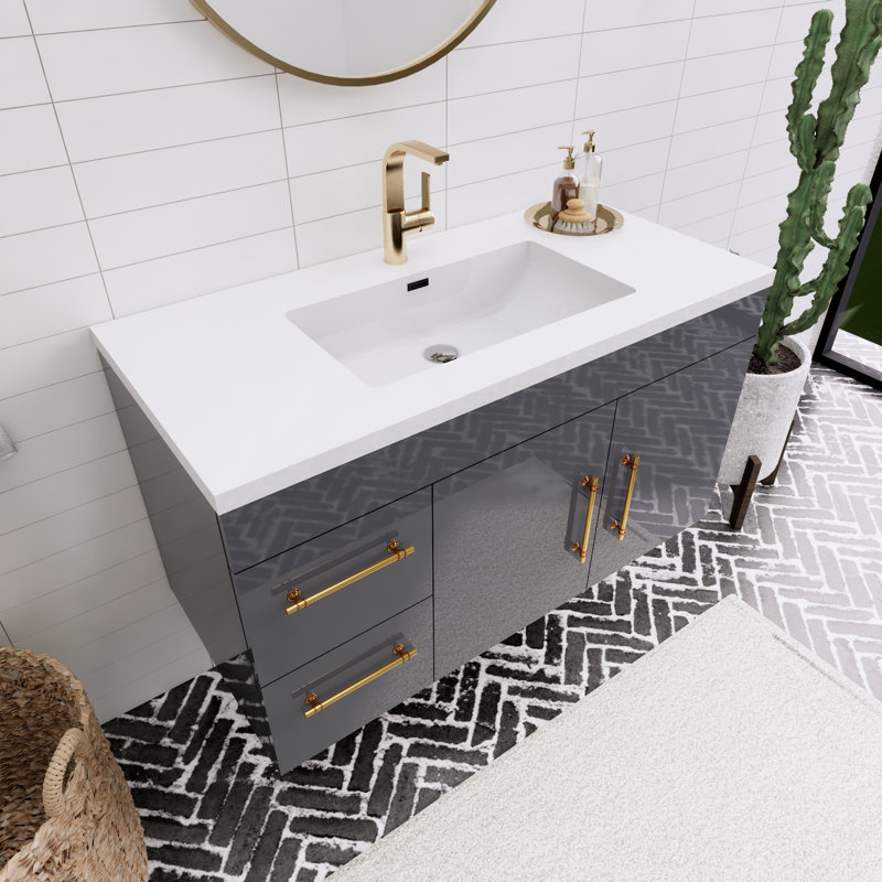 41.75'' Single Bathroom Vanity with Acrylic Top, Gloss Gray