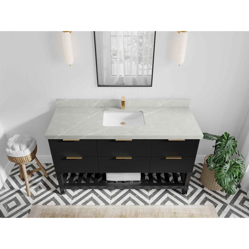 60'' Single Bathroom Vanity with Quartz Top, Pearl Light Gray