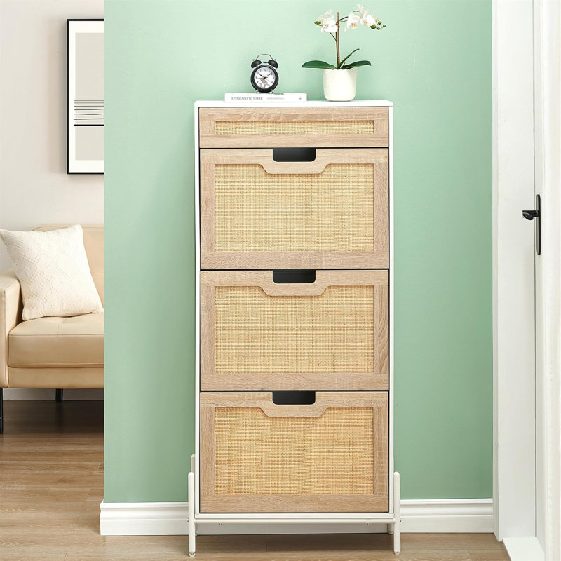 Solid Wood Flip Down Shoe Storage, White/Oak