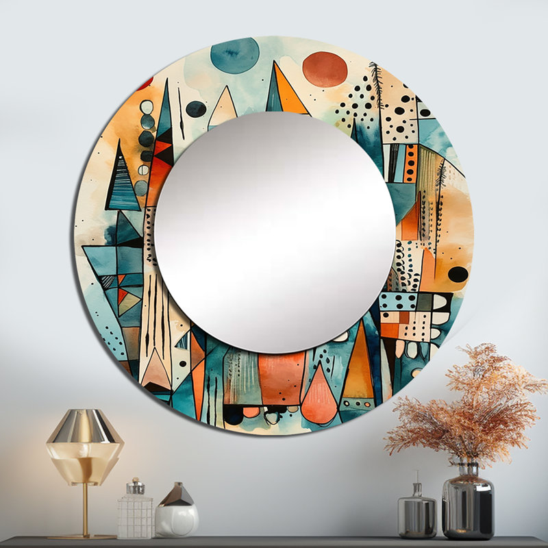«Presli Joyful Geometric I», grand miroir mural rond, vert, 36 po x 36 po