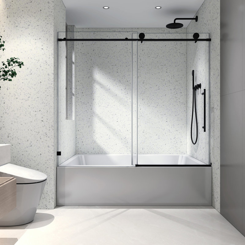 6063 Matte Black Shower Screen - With Soft Closing, Nano Clean, 70mm Stainless Steel Pulleys, Tempered Glass Bath Door One Fixed & Shifted Door, 304 Large Adjustable Closing Function, Easy Cleaning,