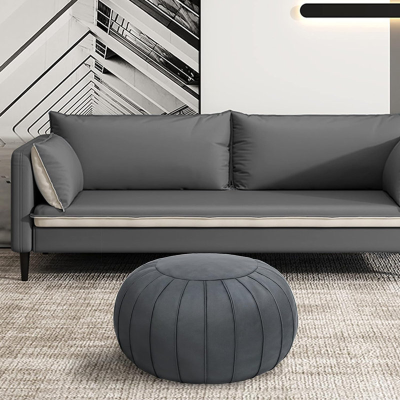 Cohill Upholstered Pouf, Black Leather Match/Leather