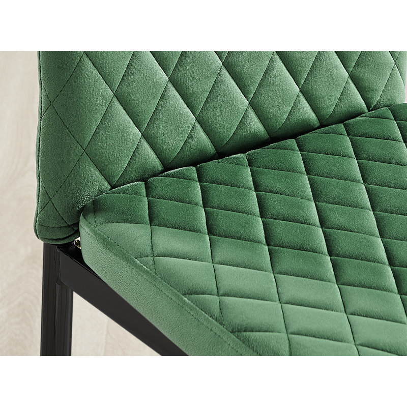 Keensburg Luxury Velvet Modern Tall Back Dining Chairs with Metal Legs & Diamond Stitching, Green, Black, 4