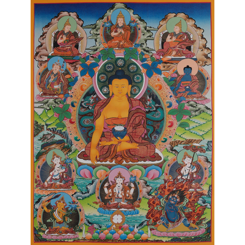 Bouddha Shakyamuni (Thangka sans brocart) | Or pur 24 carats avec peinture acrylique