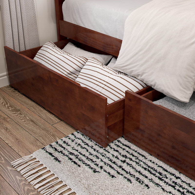 Tiroirs de rangement sous le lit Rasnick, Simple / Double, Noyer