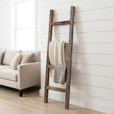 48" Gray Rustic Four Step Wood Ladder Shelf