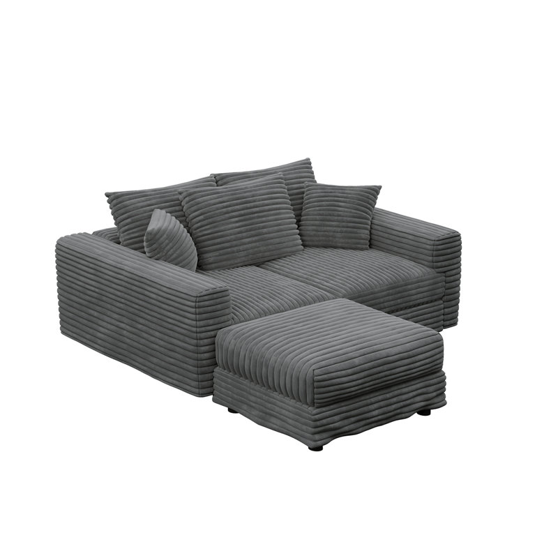 Oversized U-Shaped Sectional Couch with 2 Ottomans, 25.6" H x 102.4" W x 59" D, Gray ( 2 Ottomans ), 4