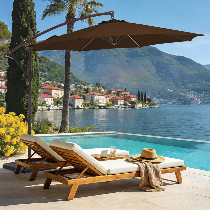 Parasol en porte-à-faux rond avec contrepoids 120 po Beeram, Brun