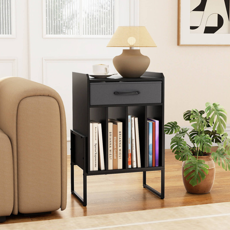 Record Player Stand Turntable Stand with Drawer & Record Holder Display Shelf, Black