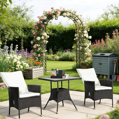 Bistro d'extérieur - Ensemble de patio 3 pièces avec chaises confortables, housses de coussins amovibles, table basse, entretien facile, mobilier inclinable pour un nettoyage facile des coussins décolorés et résistant à l'eau
