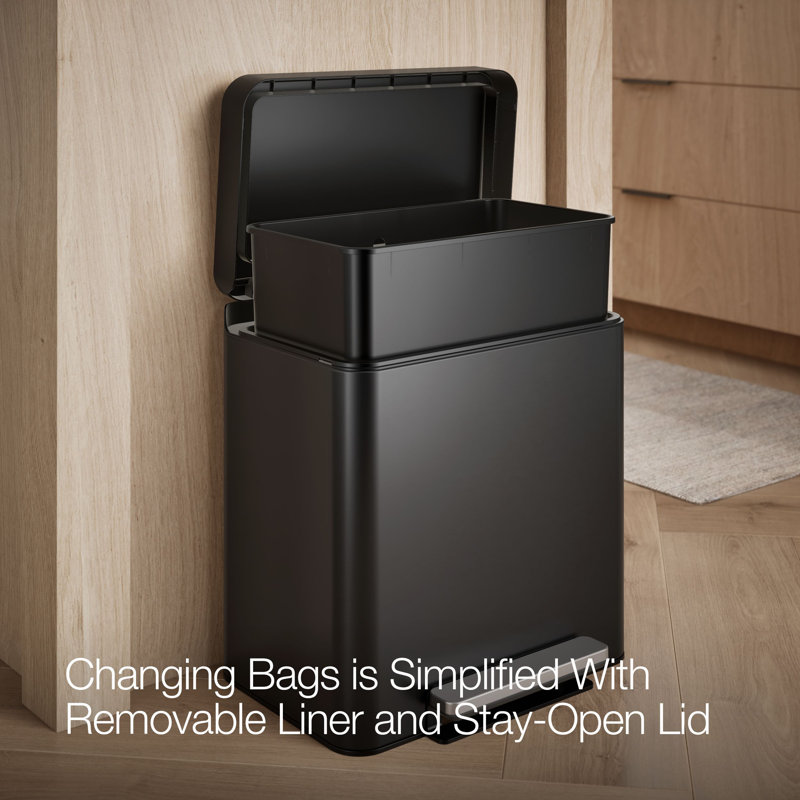 8-Gallon Compact Stainless Steel Step Trash Can, Black Stainless Steel