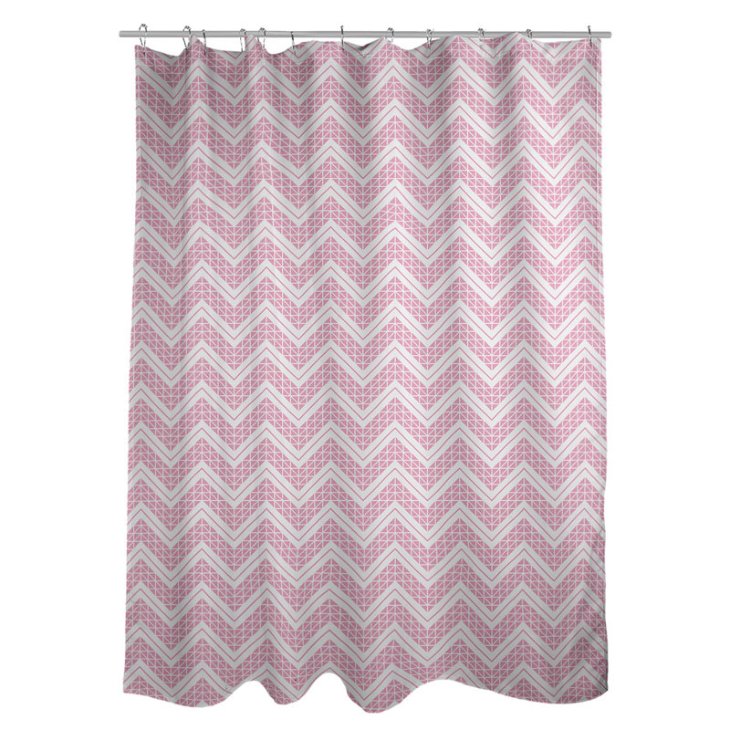 Chevron Shower Curtain with Liner Included, Baby Pink/White