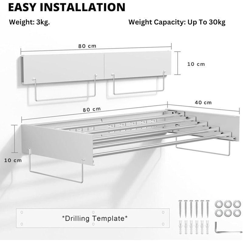 Wall Mounted Drying Rack, 4" H x 31.5" W x 15.7" D