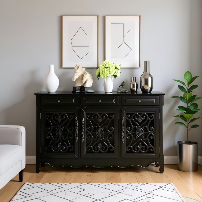 Black solid wood dining cabinet