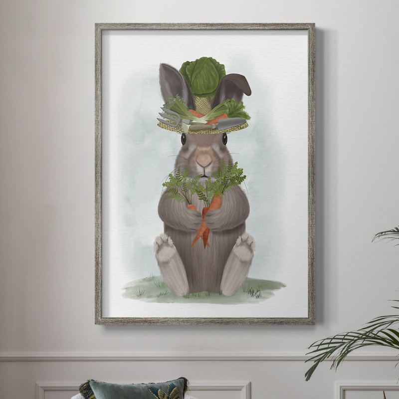 «Rabbit Carrot Hat», reproduction encadrée - bois massif