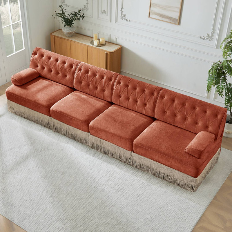 Canapé modulaire 135 po Chesterfield, Rouge