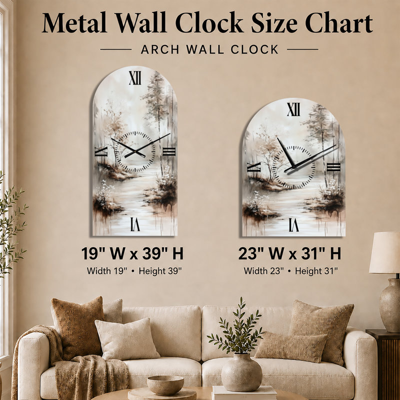Fragments de rêve en forêt du Chemin d'hiver I - Horloge murale en métal à arche géométrique, 39" H x 19" W - Arch