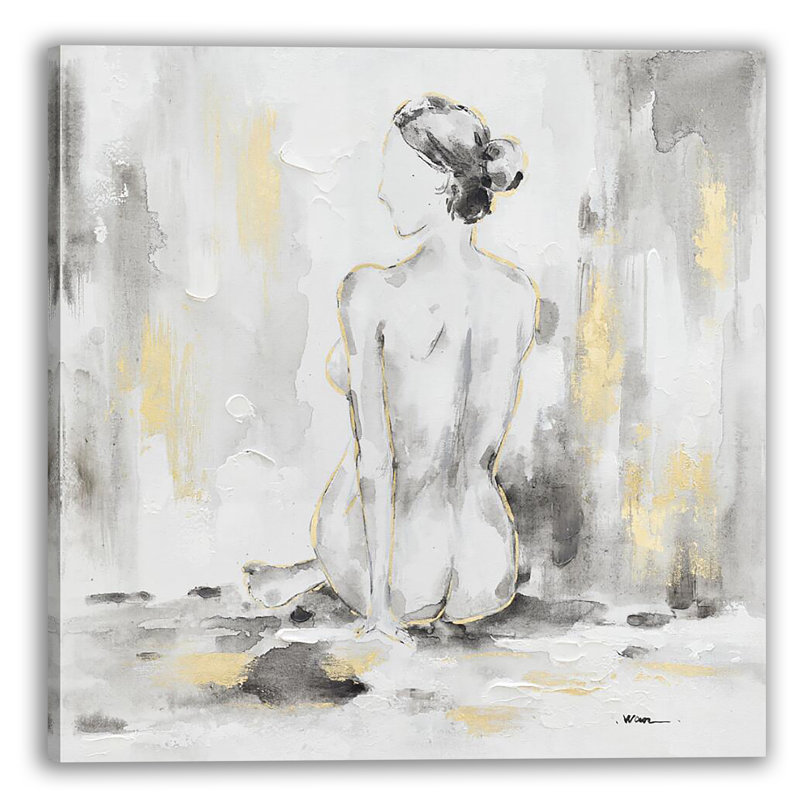 Dame nue - peinture sur toile tendue, H 30 po x l 30 po x P 2 po