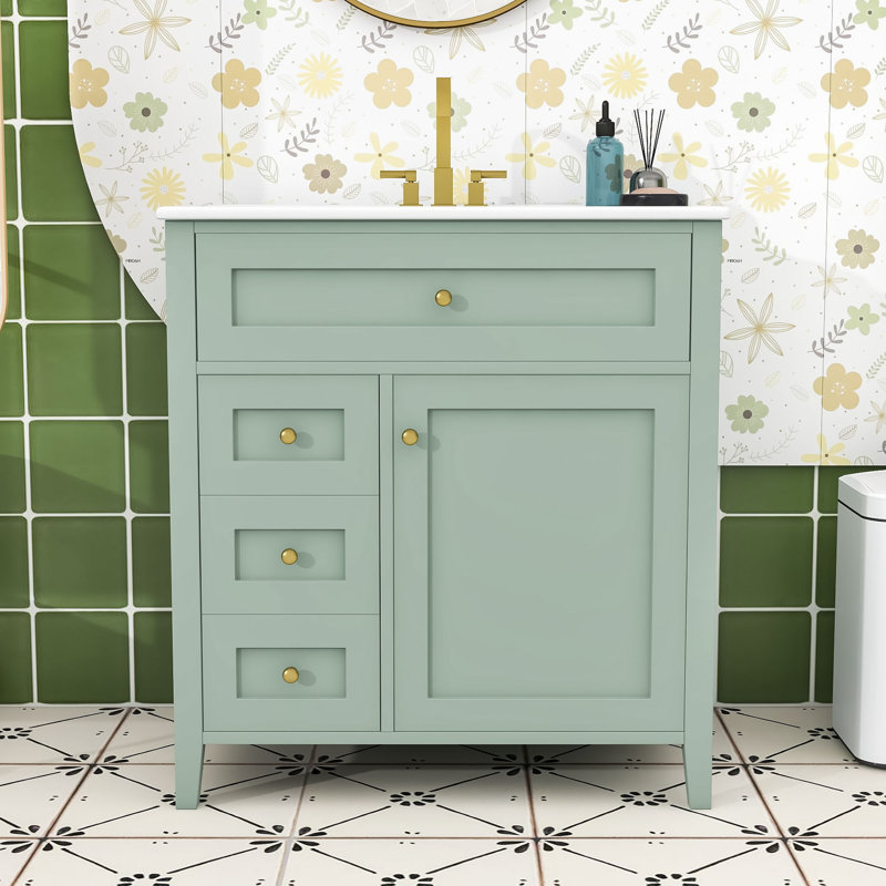 Meuble-lavabo élégant avec 3 tiroirs et construction durable, Vert