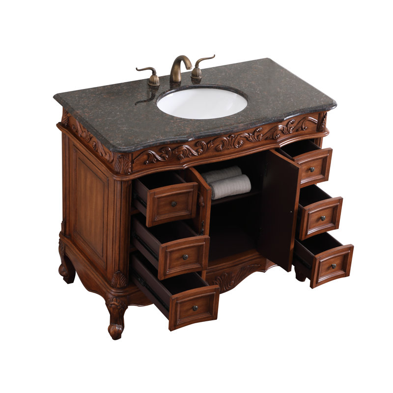 Northwich 42 " W Freestanding Standard Free Standing 1 Single Vanity Bathroom Vanity With Marble Top, Black, Teak