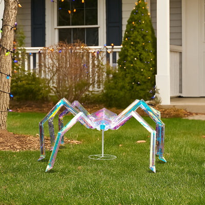 Décoration d'araignée prismatique lumineuse de 88 cm (2,9 pi) pour l'Halloween, guirlande lumineuse féérique à DEL violettes (340 DEL), à brancher, sculpture d'araignée sur pied basse tension (4,5 V) pour jardin et fête.
