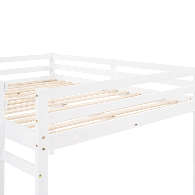 Lit mezzanine pleine grandeur en bois massif avec glissade - un choix élégant dans une finition blanche pour une touche d'élégance