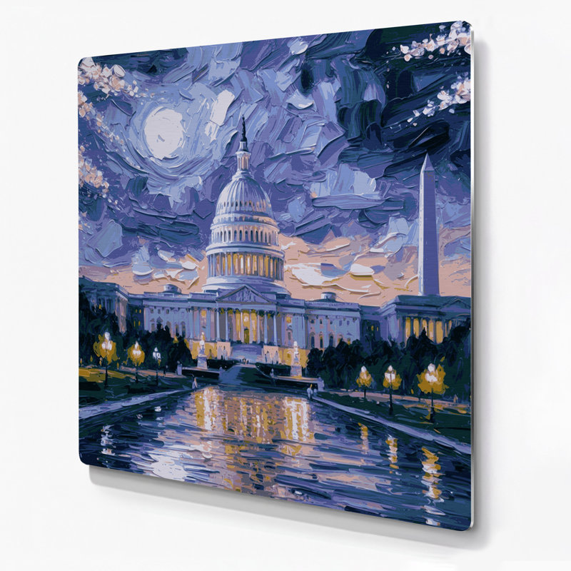 Art mural en métal avec cités, "Washington", H 384 po x l 384 po x P 0,05 po