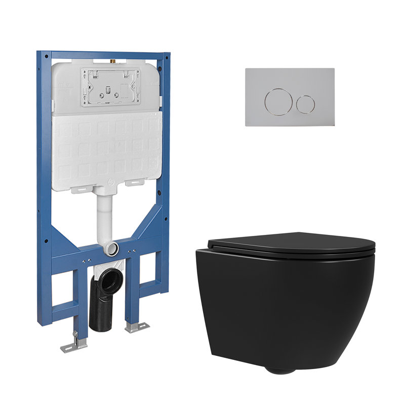 Two-Piece Toilet Dual Flush Elongated Wall Mount Toilet With Concealed In-Wall Hung Tank (Seat Included), Black