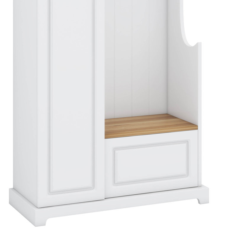 Arbre d'entrée élégant avec banc rabattable, armoire à chaussures minimaliste avec tablettes réglables, Blanc