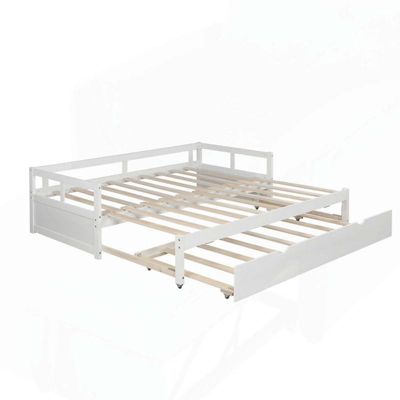 Versatile Wooden Daybed with Pull-Out Trundle for Extra Sleeping Space, White