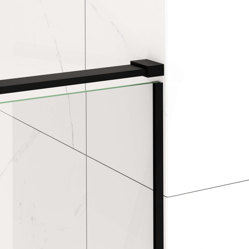 Porte de douche coulissante semi-sans cadre, verre trempé transparent, largeur de coupe réglable 4 po