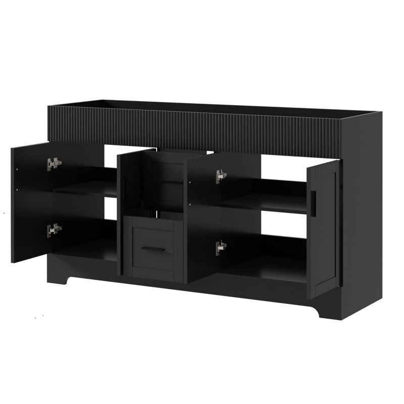 Base de meuble-lavabo double 60 po seulement, comptoir de lavabo non inclus, Noir, noir, noir, noir