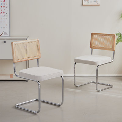 Chairs - Scandinavian Velvet Dining Chair - Rattan Back Chair - Metal Legs