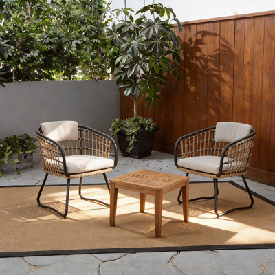 Chaise de salle à manger d'extérieur en osier avec coussins amovibles (ensemble de 2)
