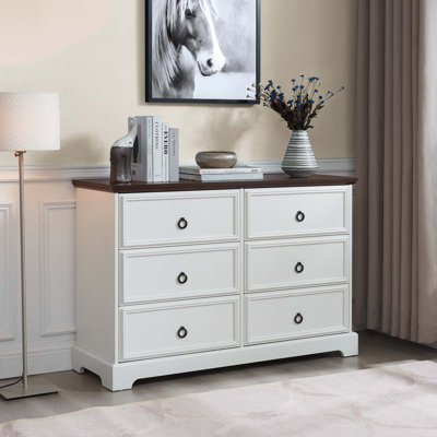 Commode à 6 tiroirs pour chambre à coucher Modern Farmhouse, commode en bois avec 6 tiroirs de rangement, commode à 6 tiroirs pour chambre blanche