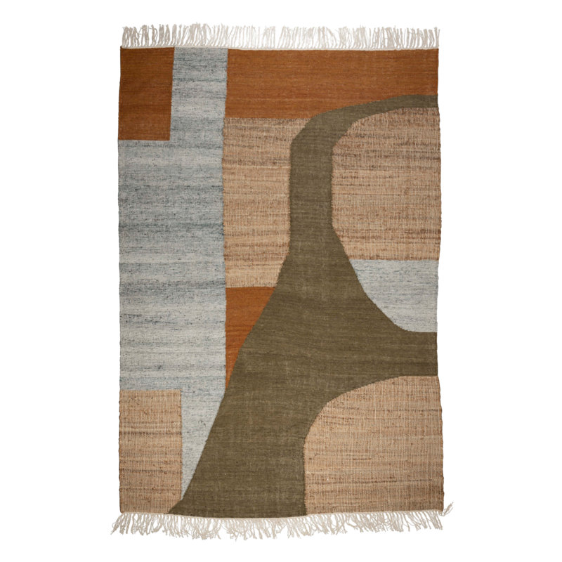 Tapis à motif abstrait frangé Pavilion, Rectangle 5 pi x 7 pi 5 po