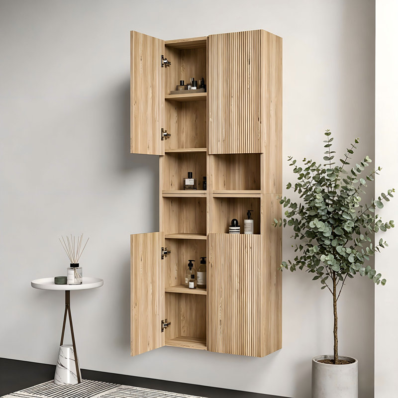 Wall Mounted Modern Bathroom Storage Cabinet, for Bathroom, Kitchen, Apartment & Hotel, Rough Oak