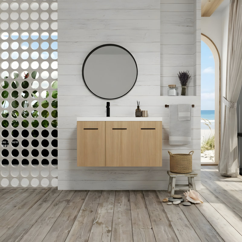 Meuble-lavabo mural 36 po avec lavabo en résine et 2 armoires