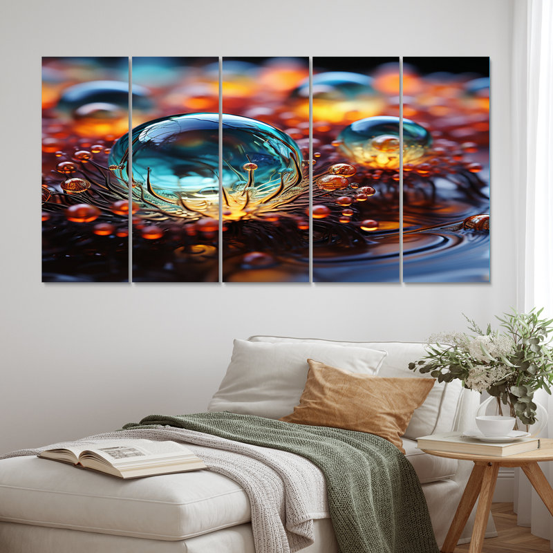 3D Molecules Microscopic Wonders I - Reproduction d'art abstrait formes abstraites - 5 panneaux égaux