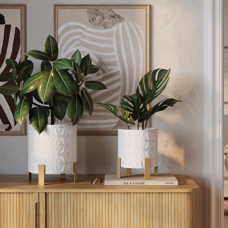 Pot de fleurs d'intérieur en métal avec base en métal 4 pieds Ieva Glam