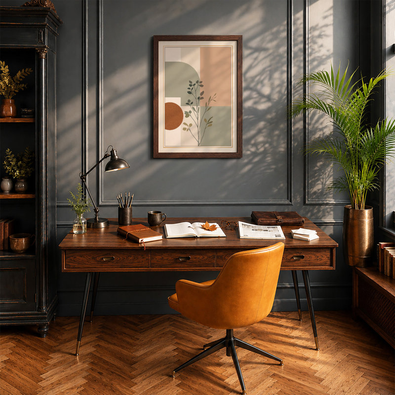 Geometry Botanical - Framed Print, A4 - 29.7 x 21.0 cm, Walnut