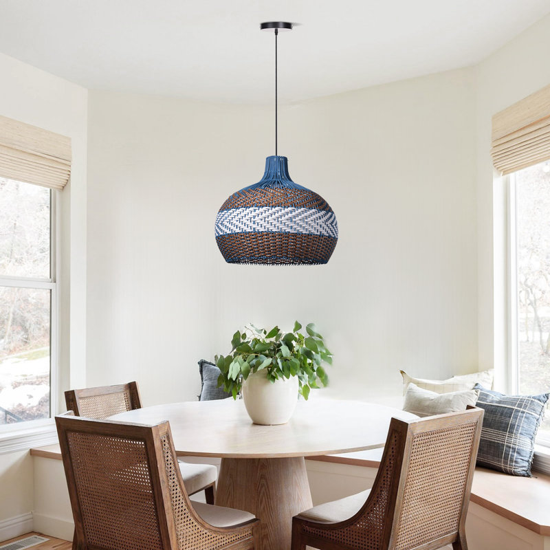 Unique Blue Rattan Pendant Light,Basket Chandelier for  Kitchen Hallway Dining Farmhouse, 15.74" H x 15.74" W x 15.74" D