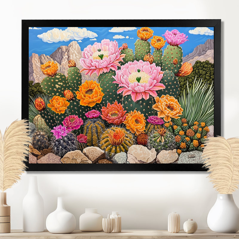 Cactus rose, cactus rose à Las Vegas II - impression de cactus floral, H 24 po x l 32 po, Noir